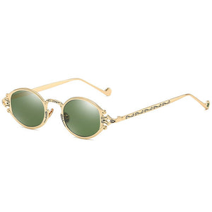 Elbru Retro  Steampunk Oval Sunglasses Gothic Metal Frame Engraved Sunshades Brand Designer UV400 Sun Glasses Male Female