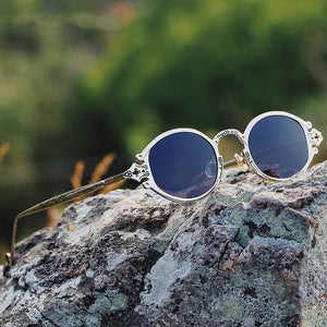 Elbru Retro  Steampunk Oval Sunglasses Gothic Metal Frame Engraved Sunshades Brand Designer UV400 Sun Glasses Male Female