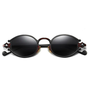 Elbru Retro  Steampunk Oval Sunglasses Gothic Metal Frame Engraved Sunshades Brand Designer UV400 Sun Glasses Male Female