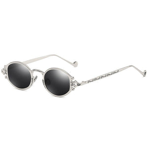 Elbru Retro  Steampunk Oval Sunglasses Gothic Metal Frame Engraved Sunshades Brand Designer UV400 Sun Glasses Male Female