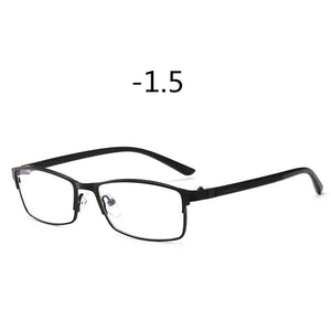 Elbru Ultralight Anti blue Light Metal Frame Myopia Glasses Men Business HD Resin Nearsighted Eyewear Diopter -1.0 -1.25 -6.0