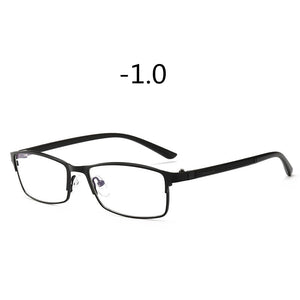 Elbru Ultralight Anti blue Light Metal Frame Myopia Glasses Men Business HD Resin Nearsighted Eyewear Diopter -1.0 -1.25 -6.0