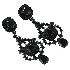 Elegant Crystal long wedding dangle woman pearl Earrings (Color: Black)