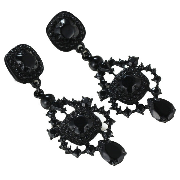 Elegant Crystal long wedding dangle woman pearl Earrings (Color: Black)