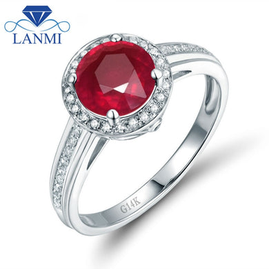 Elegant Design Solid 14K White Gold Real Diamond Natural Ruby Anniversary Ring for Party Jewelry WU302C