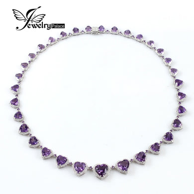 Elegant Luxury Genuine Heart Shape Amethyst Necklace 925 Sterling Silver Fine Gemstone Jewelry Engagement / Anniversary/ Wedding