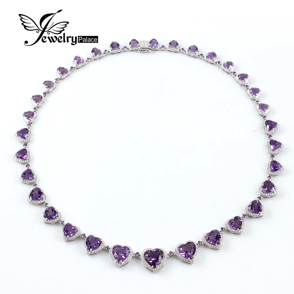 Elegante collana di ametista a forma di cuore genuina di lusso in argento sterling 925 con pietre preziose pregiate, gioielli di fidanzamento/anniversario/matrimonio 