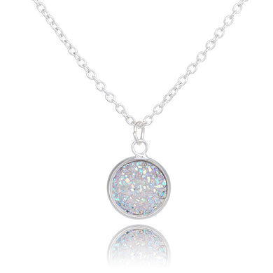 Elegant Multicolor Crystal Cluster Natural Stone Love's Necklace Women Silver Chain Round Pendant Necklace Jewelry Gift