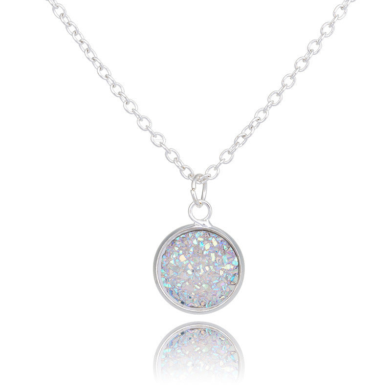 Elegant Multicolor Crystal Cluster Natural Stone Love's Necklace Women Silver Chain Round Pendant Necklace Jewelry Gift