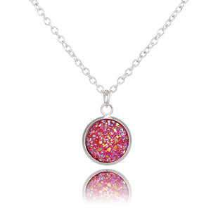 Elegant Multicolor Crystal Cluster Natural Stone Love's Necklace Women Silver Chain Round Pendant Necklace Jewelry Gift