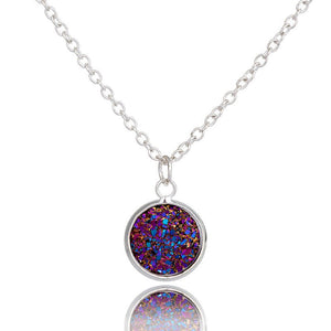 Elegant Multicolor Crystal Cluster Natural Stone Love's Necklace Women Silver Chain Round Pendant Necklace Jewelry Gift