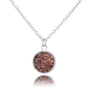 Elegant Multicolor Crystal Cluster Natural Stone Love's Necklace Women Silver Chain Round Pendant Necklace Jewelry Gift