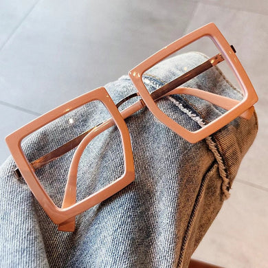 Elegant Pink Square Anti-blue Light Clear Glasses Frame For Women Vintage Alloy Oversized Beige Black Computer Myopia Eyeglasses