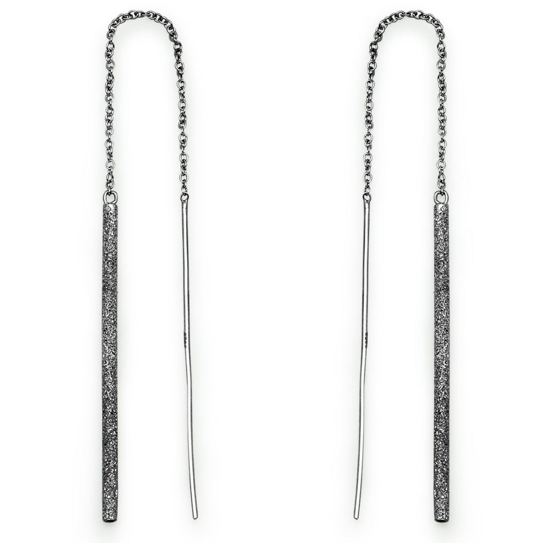 Elegant Simple Straight Line White 925 Sterling Silver Hanging Dangle Earrings