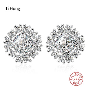 Elegant Square Shaped Cubic Zirconia Bridal Stud Earrings 925 Sterling Silver Luxury Wedding Jewelry For Brides
