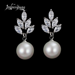 Elegant Women Round Simulated Pearl Earrings For Bridal Marquise Zircon Drop Earings Woman Best Gift AE507