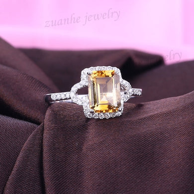 Elegant Women Solid 14k White Gold Natural Citrine Diamonds Engagement Ring Women Wedding Ring Fine Party Jewelry