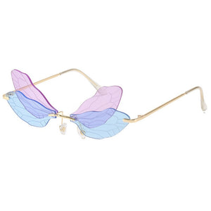 Dragonfly Sunglasses Women 2022 Fashion Brand Retro Steam punk Frameless Sun Glasses For Woman Girls Shades Oculos