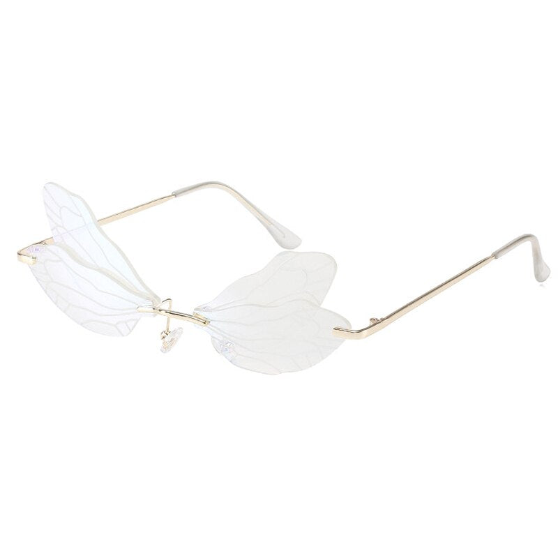 Dragonfly Sunglasses Women 2022 Fashion Brand Retro Steam punk Frameless Sun Glasses For Woman Girls Shades Oculos
