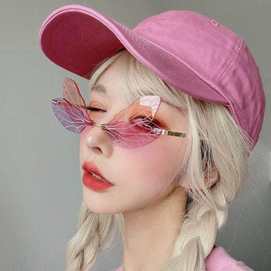 Elf Fairy Dragonfly Sunglasses Women 2023 Brand Retro Steam punk Frameless Sun Glasses For Woman Girls Shades Oculos