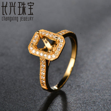 Emerald Cut 4x6mm 14k Gold 0.35ct Round Diamond Milgrain Semi Mount Ring