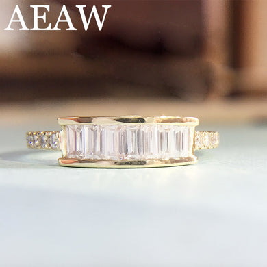 Emerald Cut Moissanite Ring 14K Solid Yellow Gold 7pcs 1.5x3mm Lab Diamond Engagement Wedding Ring For Women