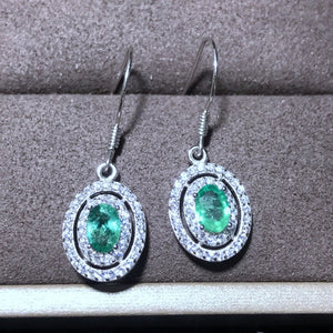 Emerald Earrings Genuine 925 Sterling Silver Fashion Jewelry Gift