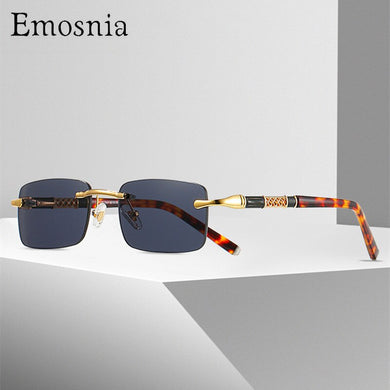 Emosnia 2023 Rimless Rectangle Sunglasses Men Plate Temples Small Square Sun Glasses Women Retro Optical Frame Eyeglasses UV400