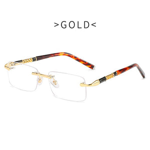 Emosnia 2023 Rimless Rectangle Sunglasses Men Plate Temples Small Square Sun Glasses Women Retro Optical Frame Eyeglasses UV400