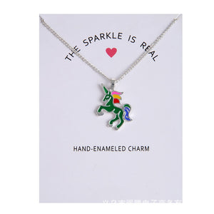 Enamel Unicorn Pendant Necklaces For Women Jewelry Silver Plated Animal Necklace Choker Collar Chains nB