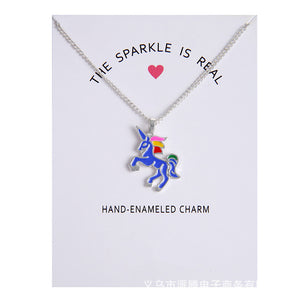 Enamel Unicorn Pendant Necklaces For Women Jewelry Silver Plated Animal Necklace Choker Collar Chains nB