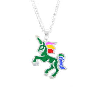 Enamel Unicorn Pendant Necklaces For Women Jewelry Silver Plated Animal Necklace Choker Collar Chains nB