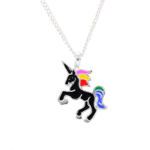 Enamel Unicorn Pendant Necklaces For Women Jewelry Silver Plated Animal Necklace Choker Collar Chains nB