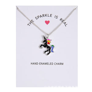 Enamel Unicorn Pendant Necklaces For Women Jewelry Silver Plated Animal Necklace Choker Collar Chains nB