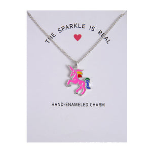 Enamel Unicorn Pendant Necklaces For Women Jewelry Silver Plated Animal Necklace Choker Collar Chains nB