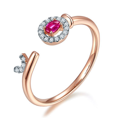 Engagement Rings 14K Rose Key Gold & Natural Gemstone Ruby & Diamond key ring jewelry For Women Gift Lohaspie