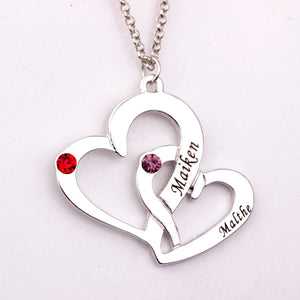 Engraved Two Heart Necklace with Birthstones New Arrival Birthstones Long Necklaces Custom Made Any Name YP2486
