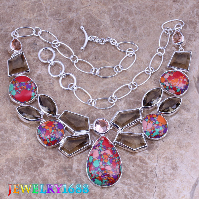 Enjoyable Multicolor Natural Stone Brown Morganite 925 Sterling Silver Grade Necklace L626