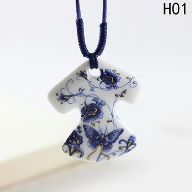 Ethnic Jewelry Traditional Handmade Ornaments Weave Wax Rope Necklace Choker Ceramics Moon Porcelain Pendant