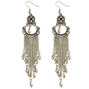 Ethnic Tibetan Silver Plated Long Chain Tassels Drop Dangle Earring for Women Boho Brinco Jewelry