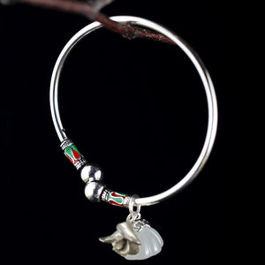 Ethnic handmade cloisonne Bracelet Bangle For Women,925 Pure Silver Natural Jade With Accessorise Adjustbale Fine Jewelry