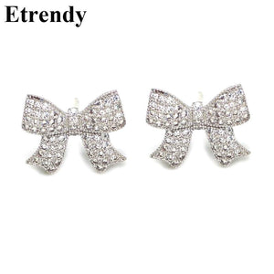 Rhinestone Bow Shaped Stud Earrings For Women Bijoux New Fashion Jewelry Wholesale Cute Gift