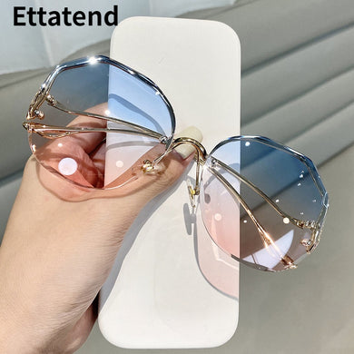 Ettatend  Brand Designer Rimless Sunglasses Women Frameless Gradient Trimmed Lens Sun Glasses Lentes De Sol Mujer