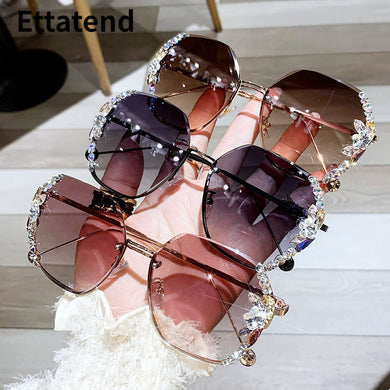 Ettatend Rimless  Rhinestone Bling Sunglasses Women Desinger Personality Sun Glasses Vintage Shades Gradient Lens