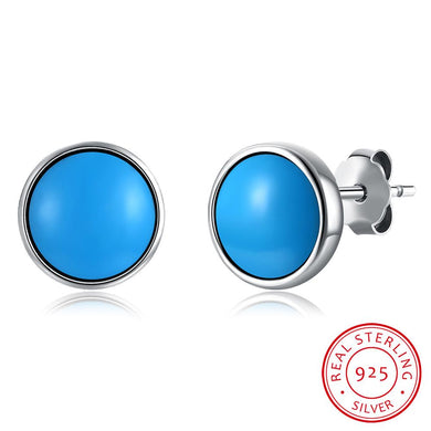 Europe 925 sterling silver New Fashion Crystal from Swarovski Simple round turquoise female earrings Fashion Jewelry Jewelry
