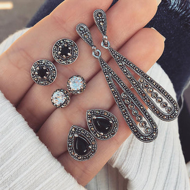 Europe and the United States 4 pairs of jewelry dazzling fancy cubic zirconia opal crystal bohemian ear