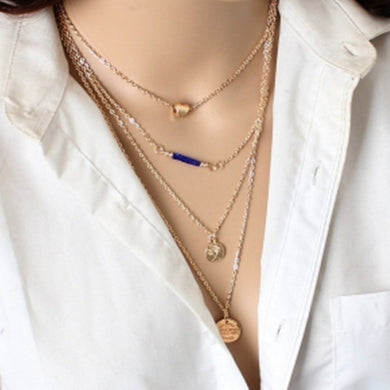 Europe and the United States big fashion temperament clavicle chain of high-grade love gold coin multi-layer anti-allergic neckl