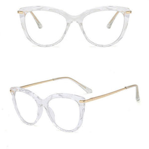 European and American Cat's Eye Glasses Crystal Cutting Spring Leg Flat Mirror Anti-blue Light Lens Computer Glasses