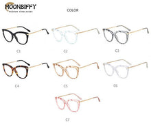 Load image into Gallery viewer, European and American Cat&#39;s Eye Glasses Crystal Cutting Spring Leg Flat Mirror Anti-blue Light Lens Computer Glasses