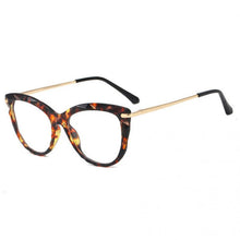 Load image into Gallery viewer, European and American Cat&#39;s Eye Glasses Crystal Cutting Spring Leg Flat Mirror Anti-blue Light Lens Computer Glasses